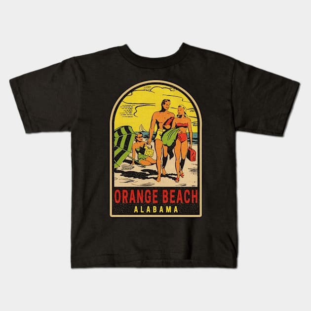 Vintage Orange Beach Alabama Travel Decal Kids T-Shirt by anchorandhope